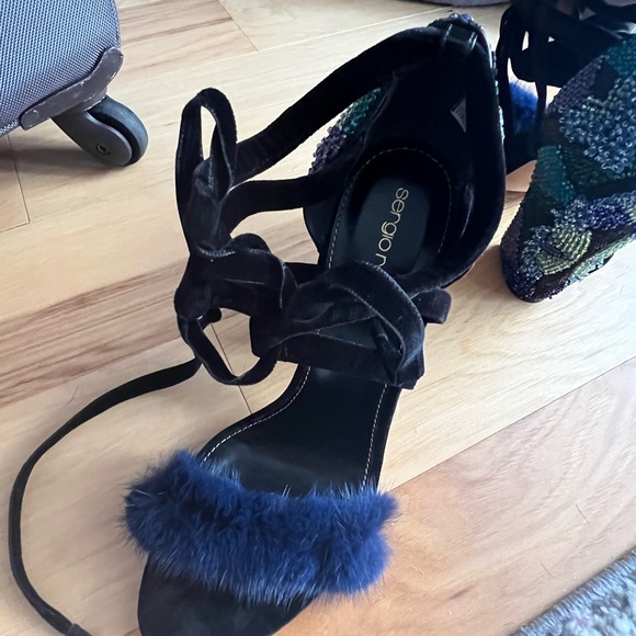 Sergio Rossi Black and Blue Beaded Heels